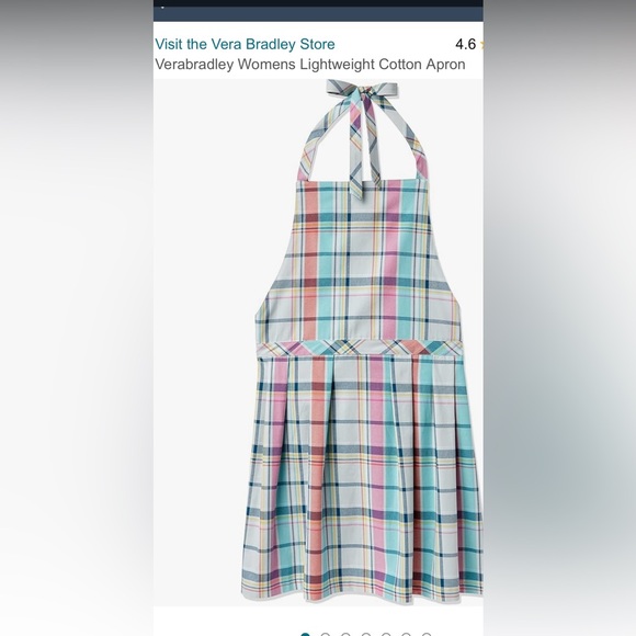 Vera Bradley Pastel Plaid Lightweight 100% Cotton Apron, new with tag - Picture 5 of 6